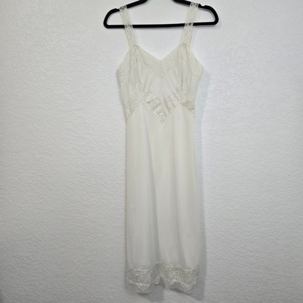 Vintage S White Lace Trim Slip Dress Lingerie Sleeveless Classic Sears‎ Roebuck
